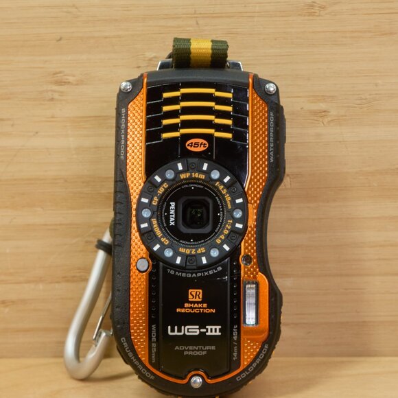 Pentax Optio WG-3 / 16MP Waterproof Digital Camera / Orange / Tested - Picture 3 of 11